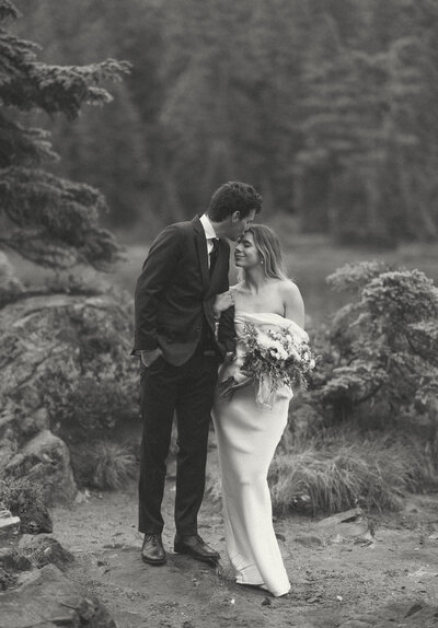 A wedding couple  connecting.