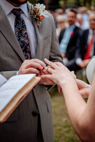 Outdoor ceremony at barn wedding venue