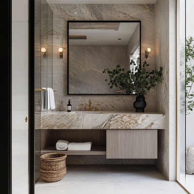 Modern bathroom with natural stone textures