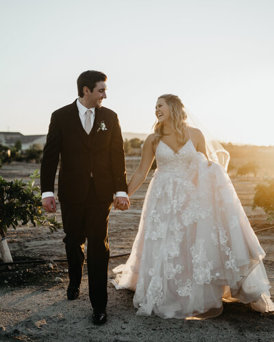bride and groom walking
