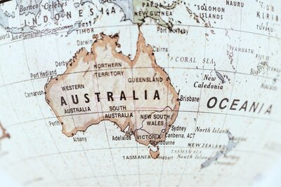 carte du monde montrant l'Australie et l'océan Pacifique