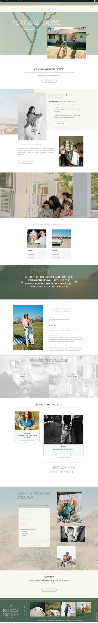 Example website from showit template customisation services with Palme Design o