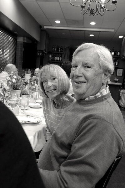 Husband and wife at 75th birthday dinner