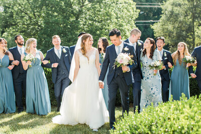 bride and groom with bridal party