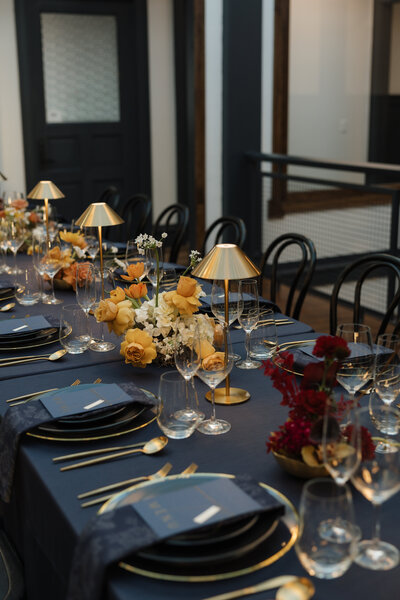 Luxury wedding tablescape design at Ellsworth Block with Valerie Halling Photography