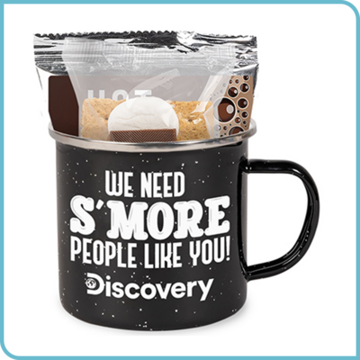 "We need s'more people like you!" printed on the front of a mug filled with s'mores ingredients. Customizable with a logo