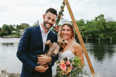 Boho Bride and Groom with Puppy Florida Wedding