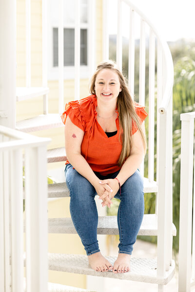 Heather Cannon sitting in the stairs