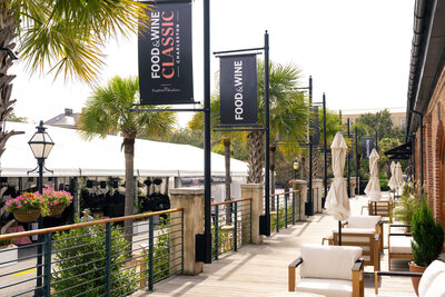 Custom corporate event in Charleston, SC with bold drapery
