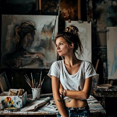 Caroline in artist studio