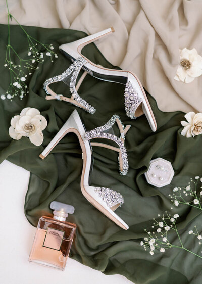 flatlay of wedding shoes