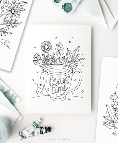 floral tea cup illustration