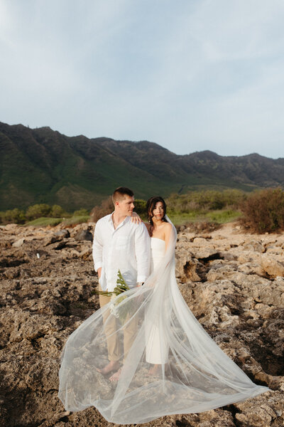 Bridal portraits, veil, florals, wedding dress