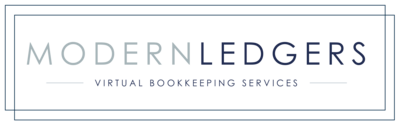 Simple text based logo with words "Modern Ledgers virtual bookkeeping services"