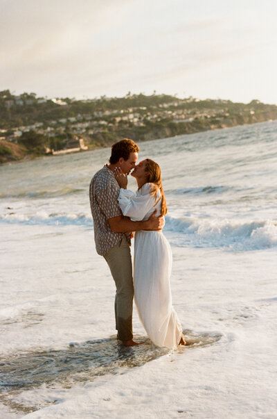 beach engagement session captured on film by Southern California wedding photographer