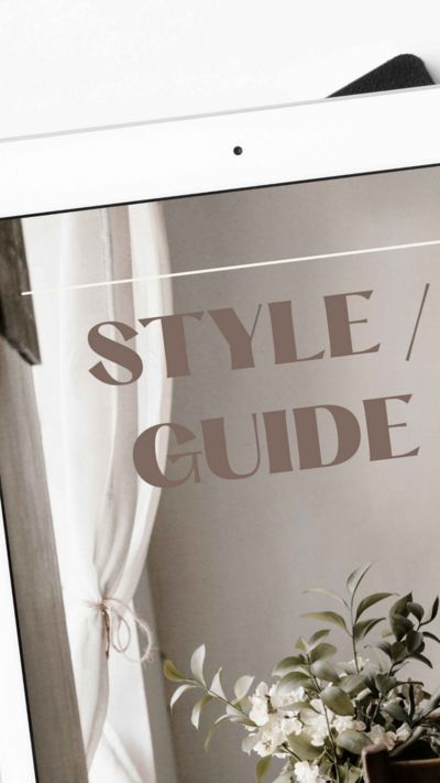 style guide with soft curtains and fresh floral