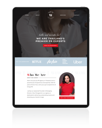 A Showit website design on a tablet, featuring a VIP Day project for Wow.