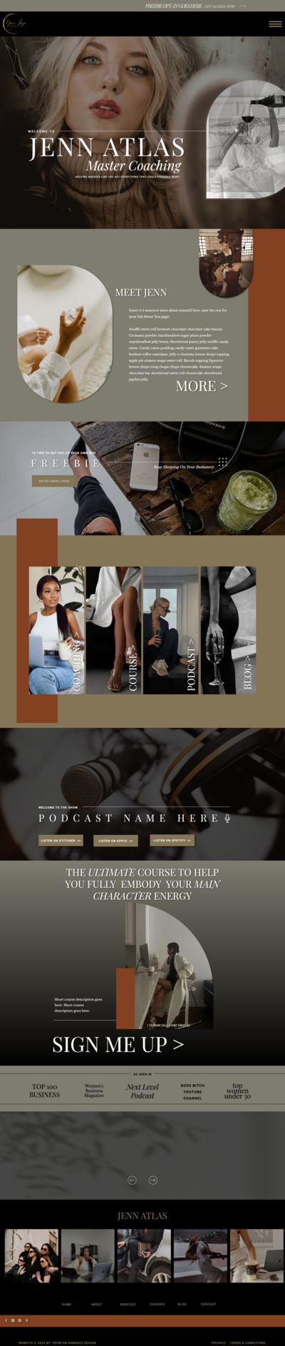 long screenshot of a website that the designer made