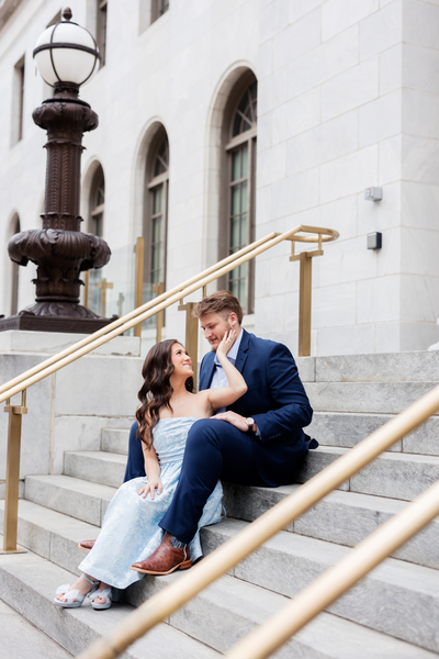 Couple sitting on stairwell in Birmingham, Alabama — Madison Abernathy Photo