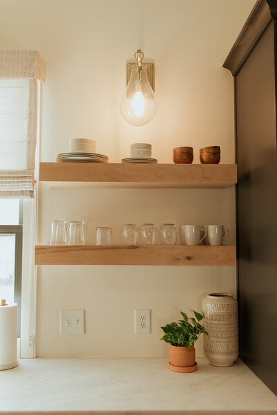 coffee cups on shelves