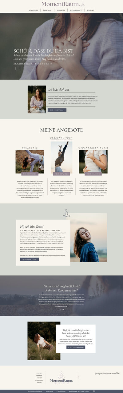 Mockup einer Website für Yogalehrerin Irene, minimalistisch gestaltet