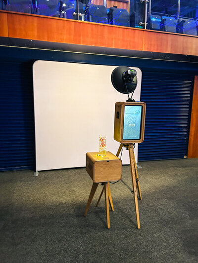 Premium party entertainment modern wooden photo booth hire for Cheltenham corporate events, weddings, private parties, brand launches and more