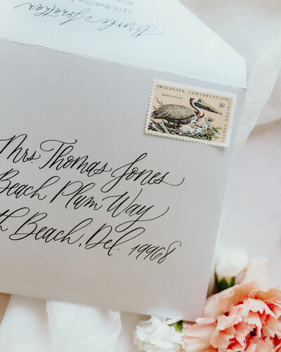 Light and airy wedding invitation suite with custom calligraphy