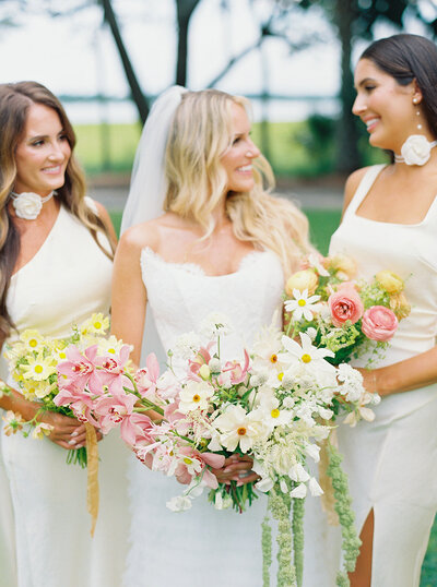 Classic florals for the bride's bouquet on her wedding day at Hewitt Oaks in Bluffton, South Carolina.