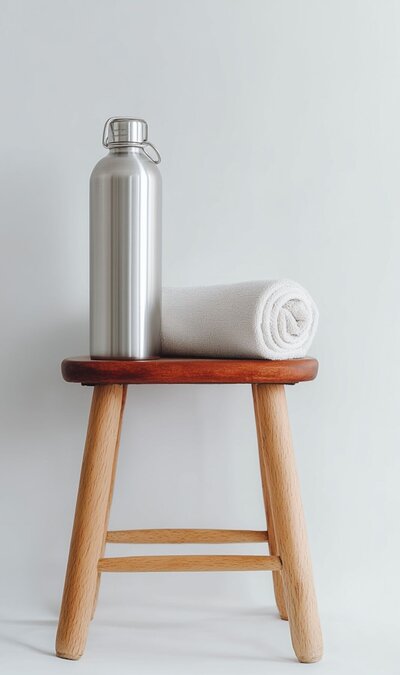 stainless-steel-water-bottle-and-towel