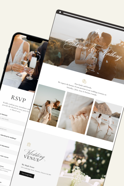 Custom wedding website with online RSVP in Ontario, Canada – elegant and personalized wedding web design.