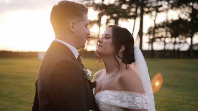 Golden hour shot of couple at Loch Green House