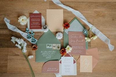 Luxury bridal shower invitation with textured paper and custom envelope liner