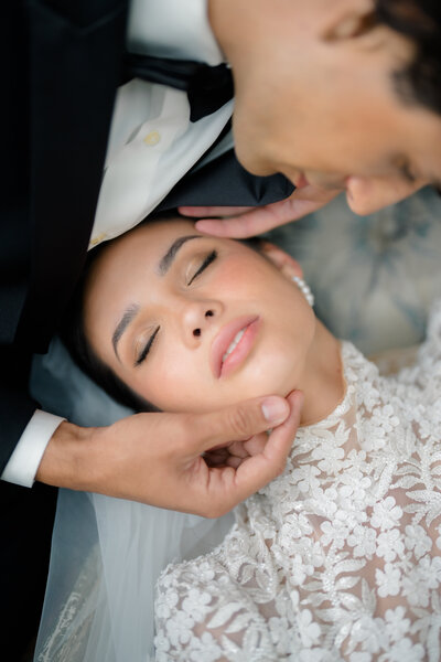 Romantic bride and groom portrait