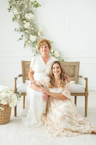 Mom and older daughter in beautiful dresses