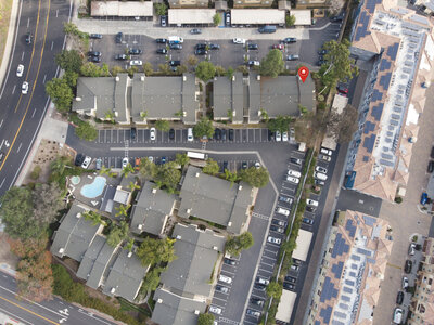 Aerial drone view of a condo community