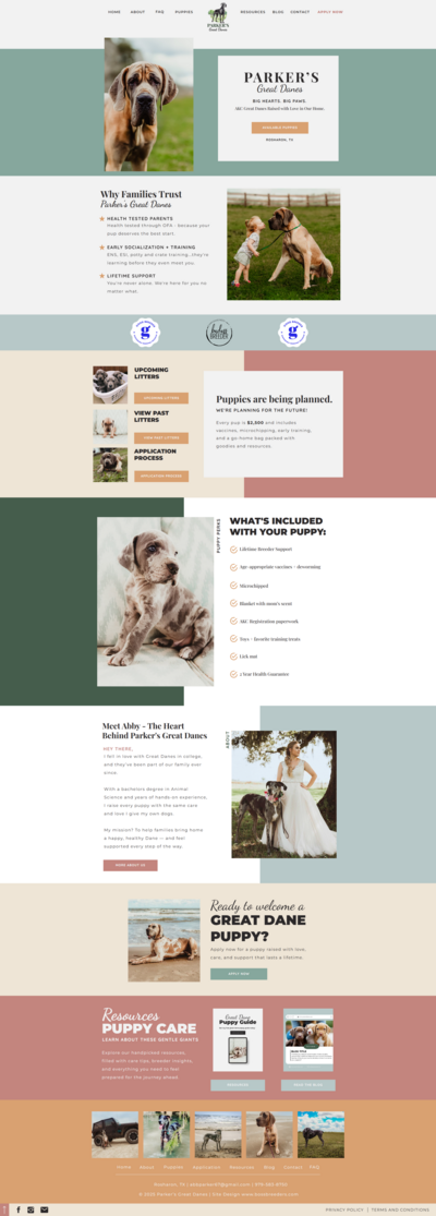Boss Breeders Website Design client Parker's Great Danes