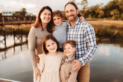 Family walks along the beach on Kiawah Island, South Carolina.