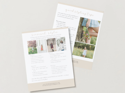 lat lay of printable newborn photography guide templates for photographers, featuring session tips, posing ideas, and client prep information