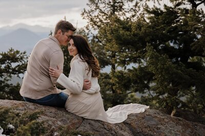 Denver Engagement Photographer, Engaged couple smiles during Colorado mountain engagement session.