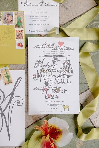 Handmade wedding invitations for a Mexico City Wedding