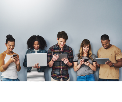Group of young adults using digital devices in Yarmouth, NS

