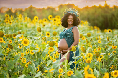 sunflowers pregnant black african american sunset crown exposed belly field Coastal Ridge Picayune Mississippi