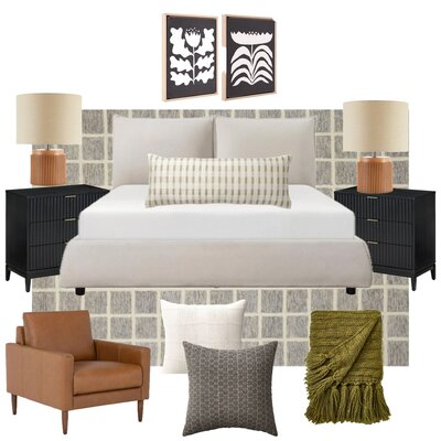 Interior design moodboard featuring warm neutrals and organic textures.