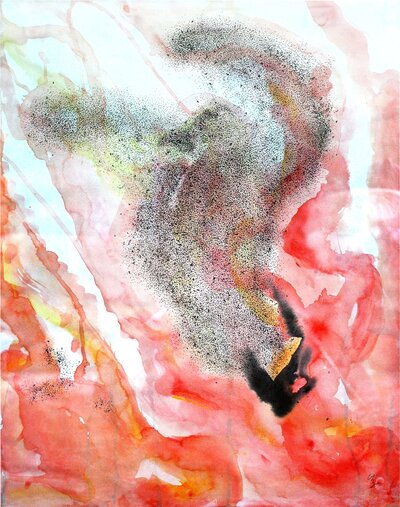 Surreal collage of mixed media art, including feathers, birds, murmurations, and abstract organic patterns