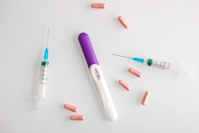 Fertility injection medication and a pregnancy test
