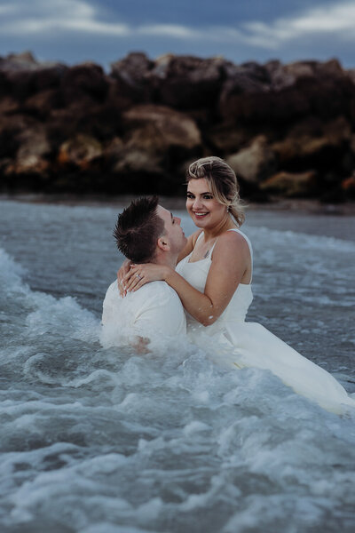 tampa elopement on beach at sunset