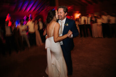 A bride and groom during their first dance.