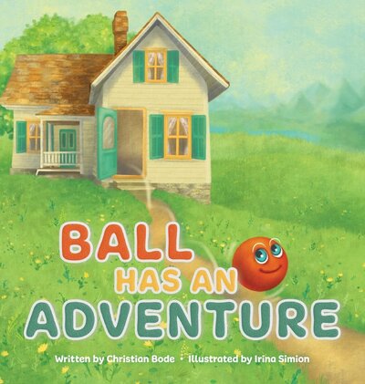Ball Has An Adventure  Book Cover - A red bouncy ball flying a yellow airplane