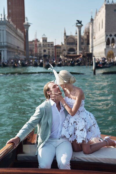 Ryan Pulock and wife on a boat in the canals of Venice
