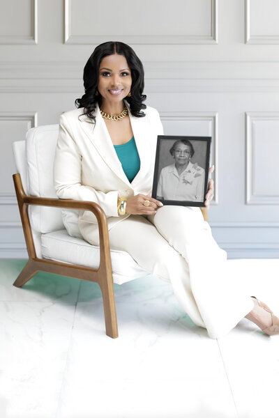 Tracy Morris with image of her grandmother, Eliza